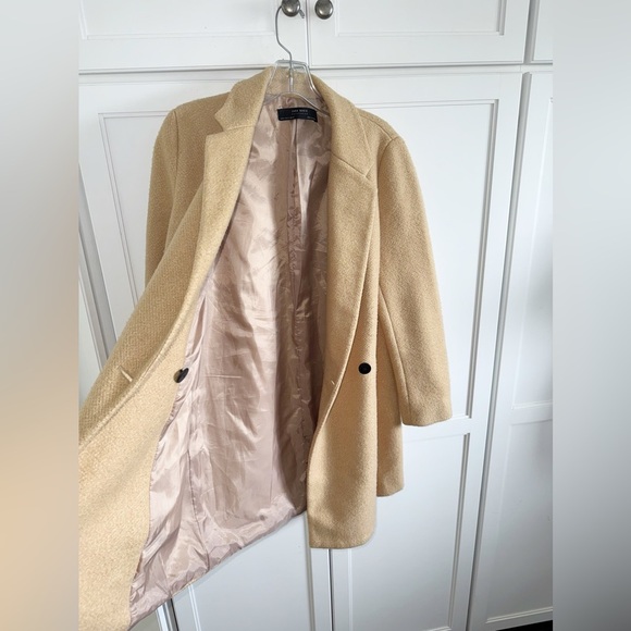 Zara Cotton Blend Double Breasted Camel Trench Coat Sz Medium Soft Single Button - Picture 13 of 16